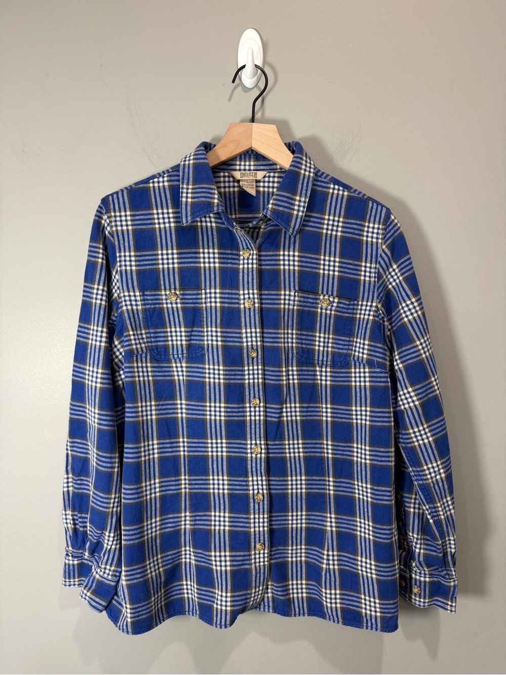 Duluth‎ Trading Co Blue Plaid Cotton Flannel Button Down Shirt Large
